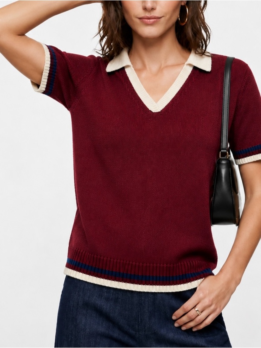 St. John's Bay Short Sleeve Knit Polo Sweater Red Burgundy Petite XXL - Picture 1 of 6